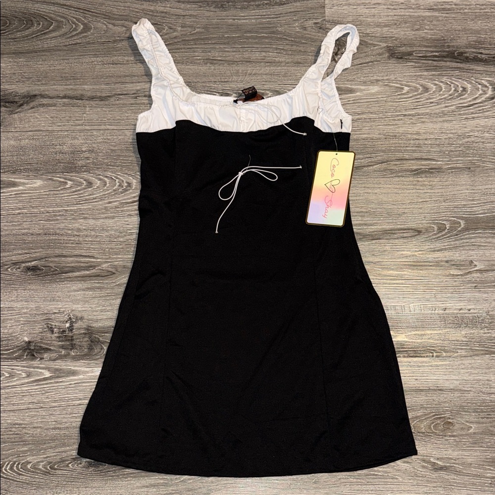 Two-Tone Black and White Satin-Trim Chemise